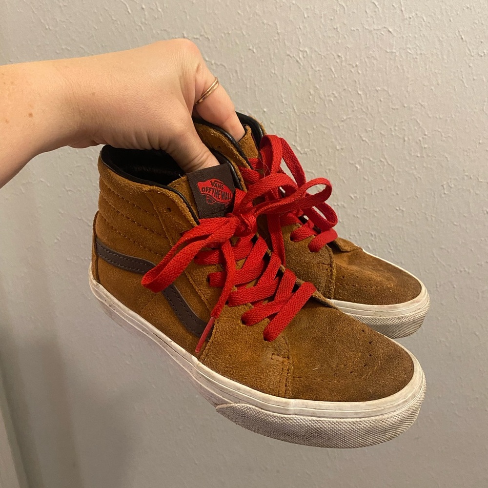 Vans Tan High-Tops with Red Accents